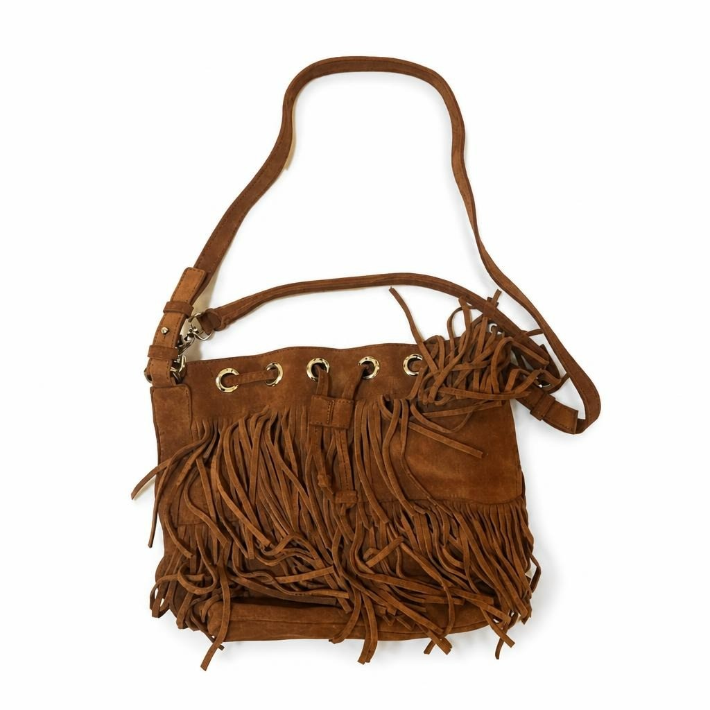 Brown Fringe Boho Crossbody Shoulder Bag Suede-look - pre-loved at Why Go Less, Lebanon