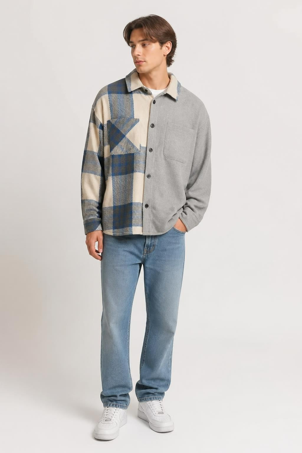 Breezy Two-tone Plaid & Grey Shacket, New with Tags - new at Why Go Less, Lebanon
