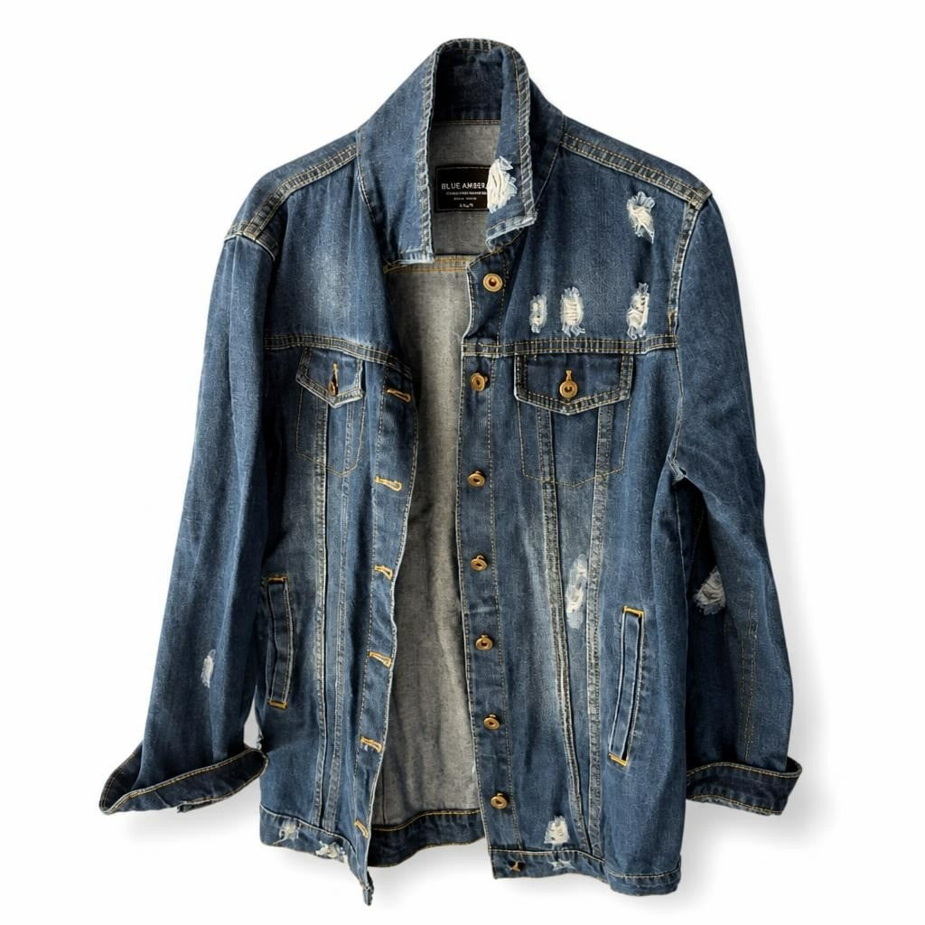 Blue Marine Oversized Distressed Denim Jacket - at Why Go Less, Lebanon