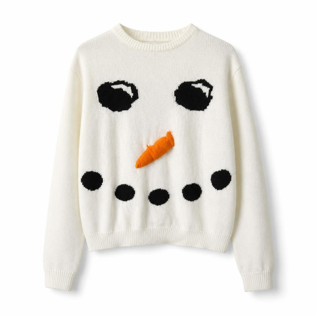 Snowman Face Knit Christmas Sweater White - pre-loved at Why Go Less, Lebanon