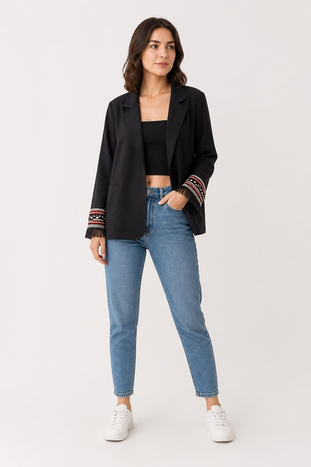 Mariotte Black Blazer W/ Embellished Cuffs - pre-loved at Why Go Less, Lebanon