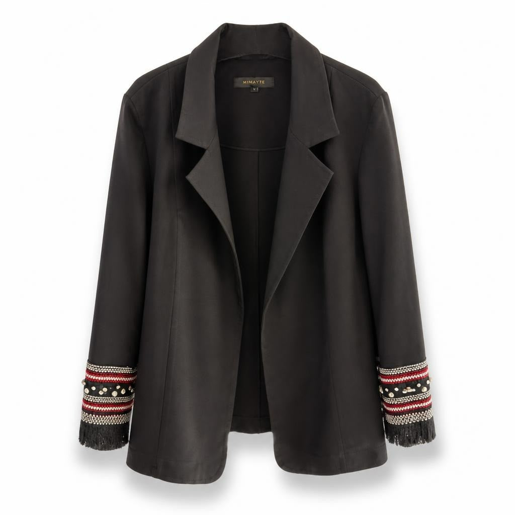 Mariotte Black Blazer W/ Embellished Cuffs - pre-loved at Why Go Less, Lebanon