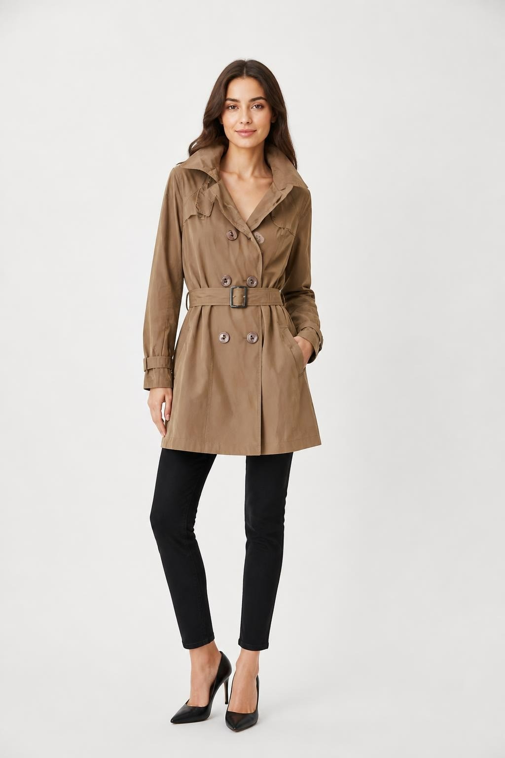 Zinka Brown Double-breasted Belted Trench Coat - pre-loved at Why Go Less, Lebanon