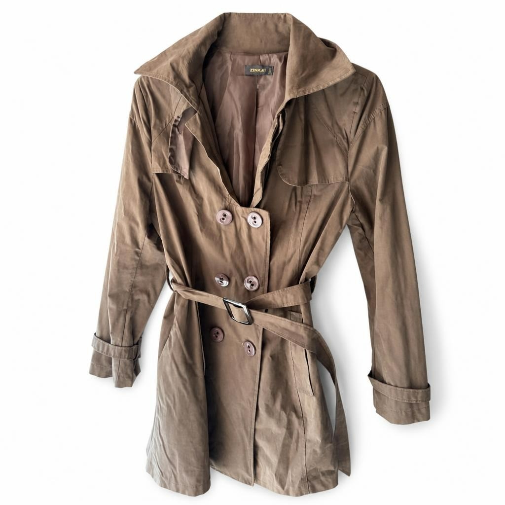 Zinka Brown Double-breasted Belted Trench Coat - pre-loved at Why Go Less, Lebanon