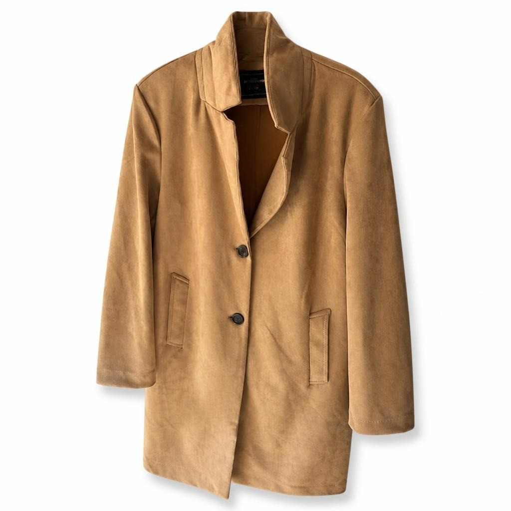 Camel Suede-look Structured Coat with Buttons - pre-loved at Why Go Less, Lebanon