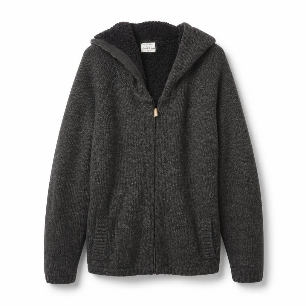 Grey Sherpa-lined Zip Hoodie Sweater - pre-loved at Why Go Less, Lebanon