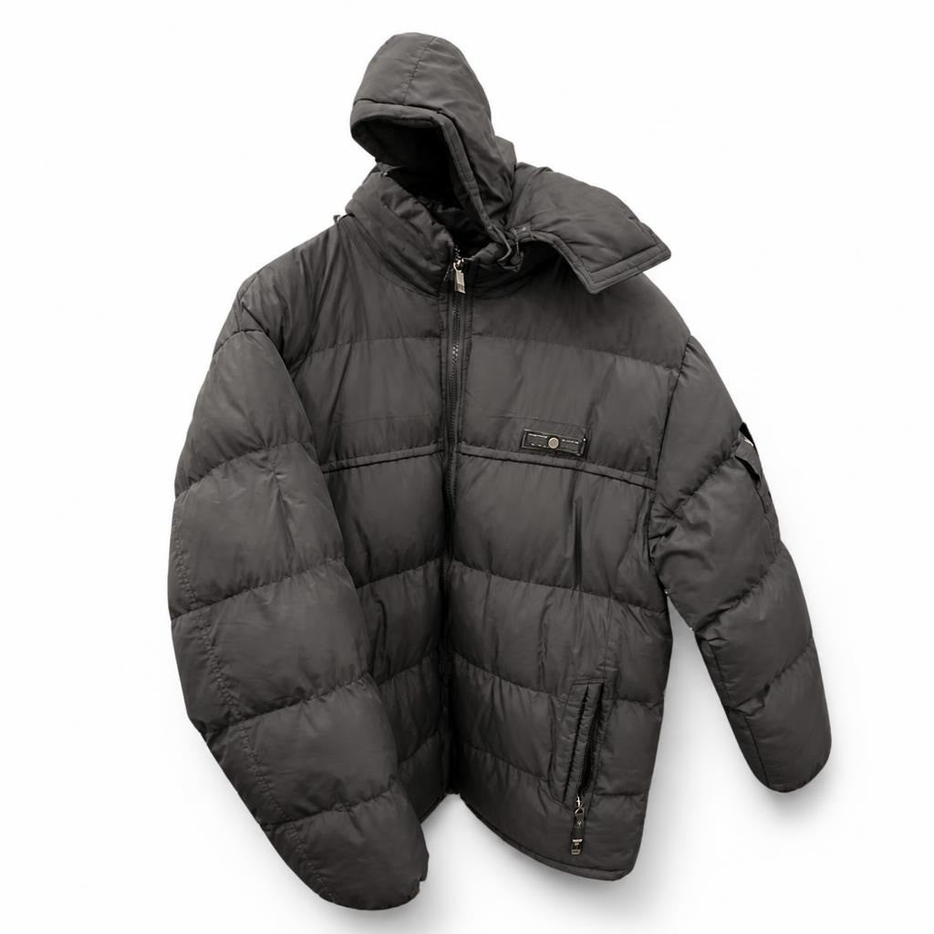 Grey Hooded Puffer Jacket Oversized - pre-loved at Why Go Less, Lebanon