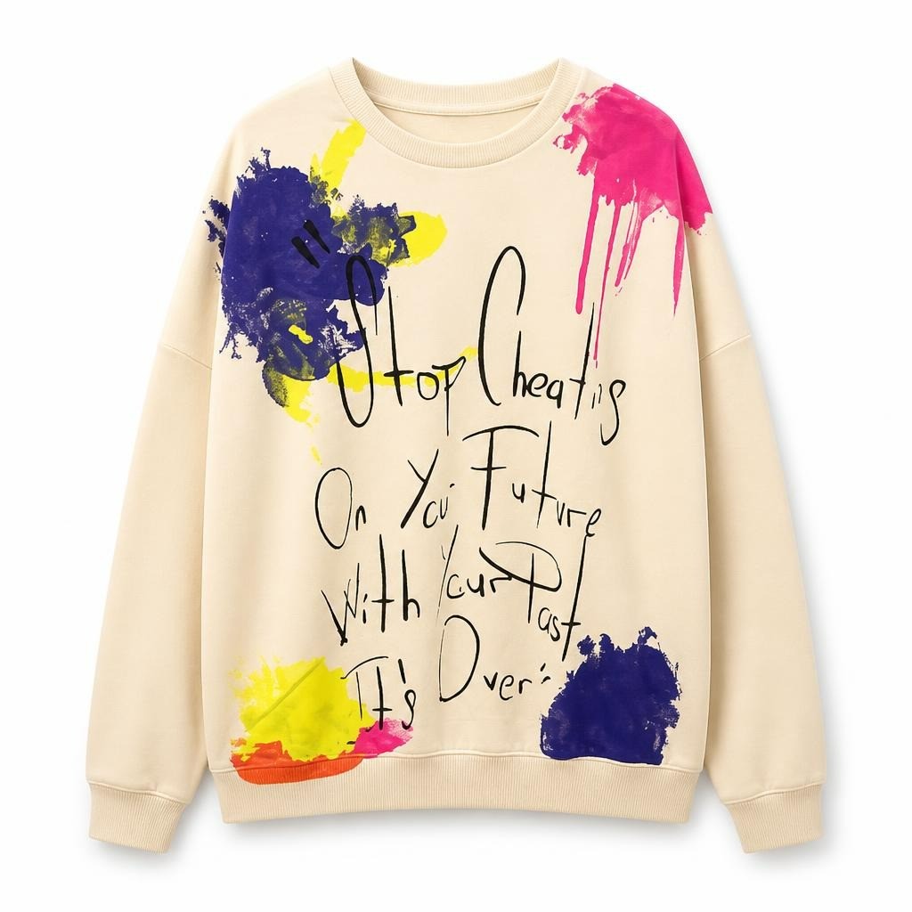 Cream Graphic Sweatshirt Paint Splash Print - new at Why Go Less, Lebanon