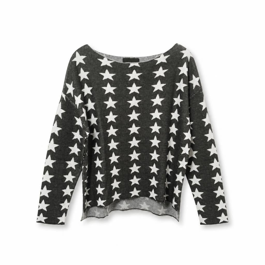 Star Print Knit Oversized Sweater, Dark Grey/white - pre-loved at Why Go Less, Lebanon
