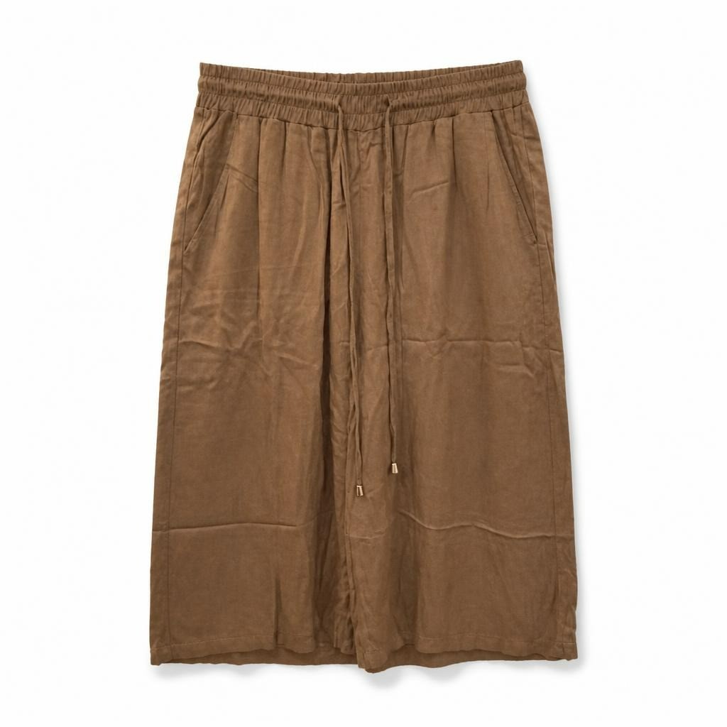 Brown Wide-leg Cropped Trousers with Drawstring Waist - at Why Go Less, Lebanon