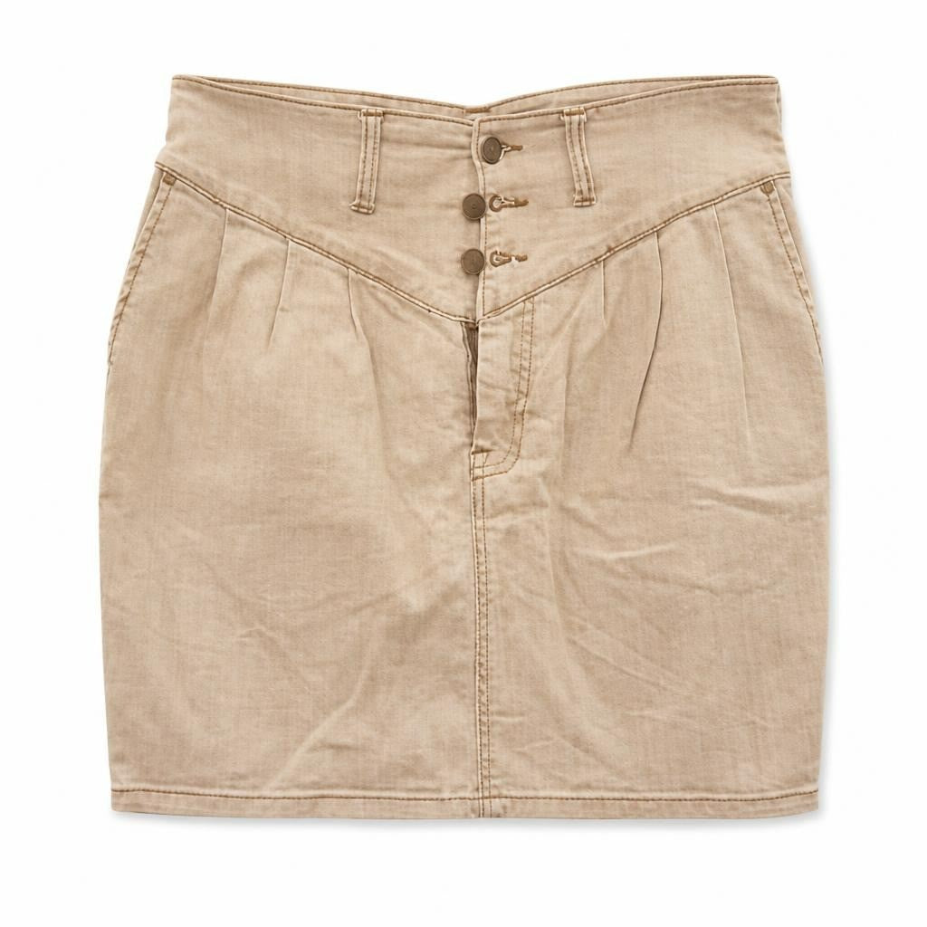 Light Grey Denim Mini Skirt with Buttons - pre-loved at Why Go Less, Lebanon