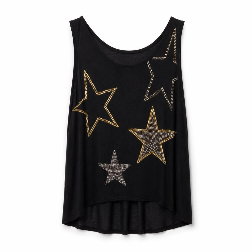 Monte Cervino Black Star Studded Tank Top - pre-loved at Why Go Less, Lebanon