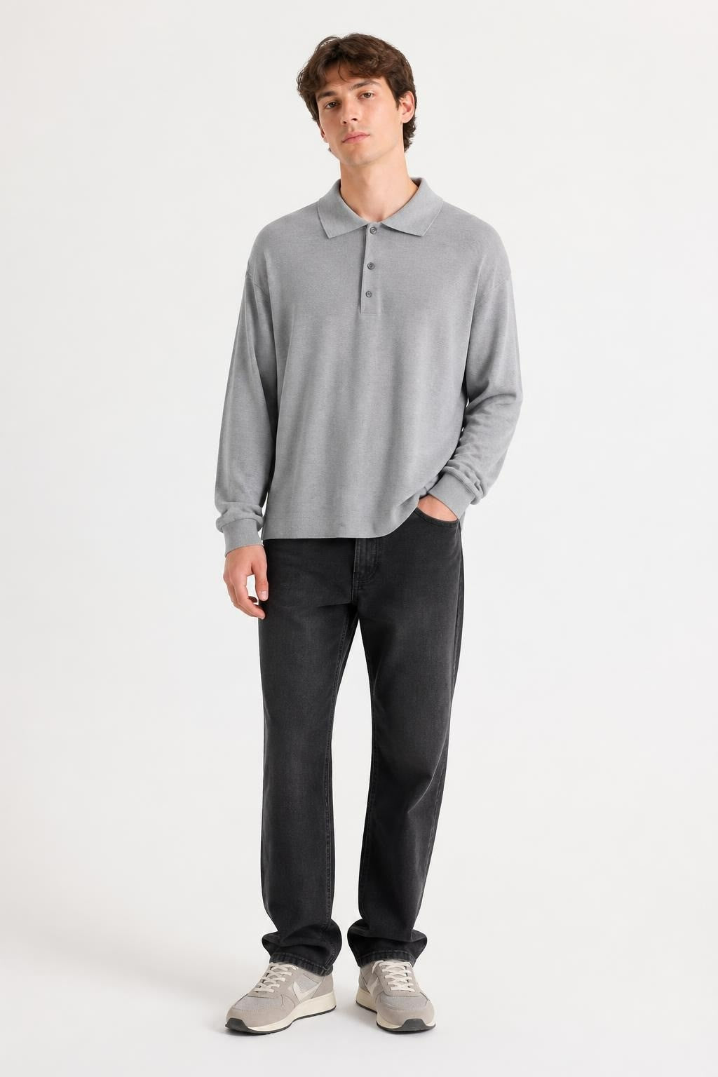 Lariflano Long Sleeve Polo Sweater Gray NWT - pre-loved at Why Go Less, Lebanon