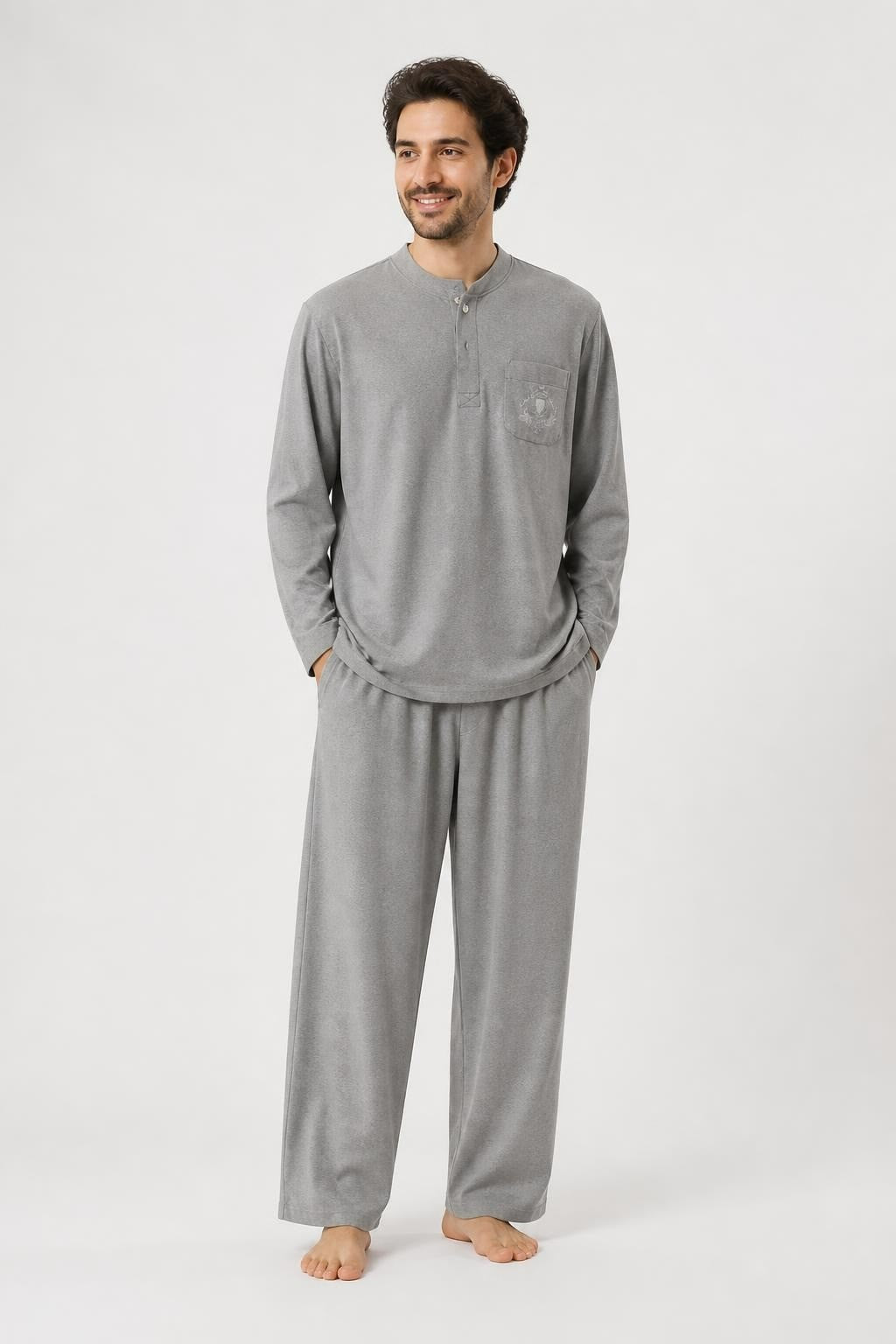Men's Grey Pajama Set Long Sleeve - pre-loved at Why Go Less, Lebanon