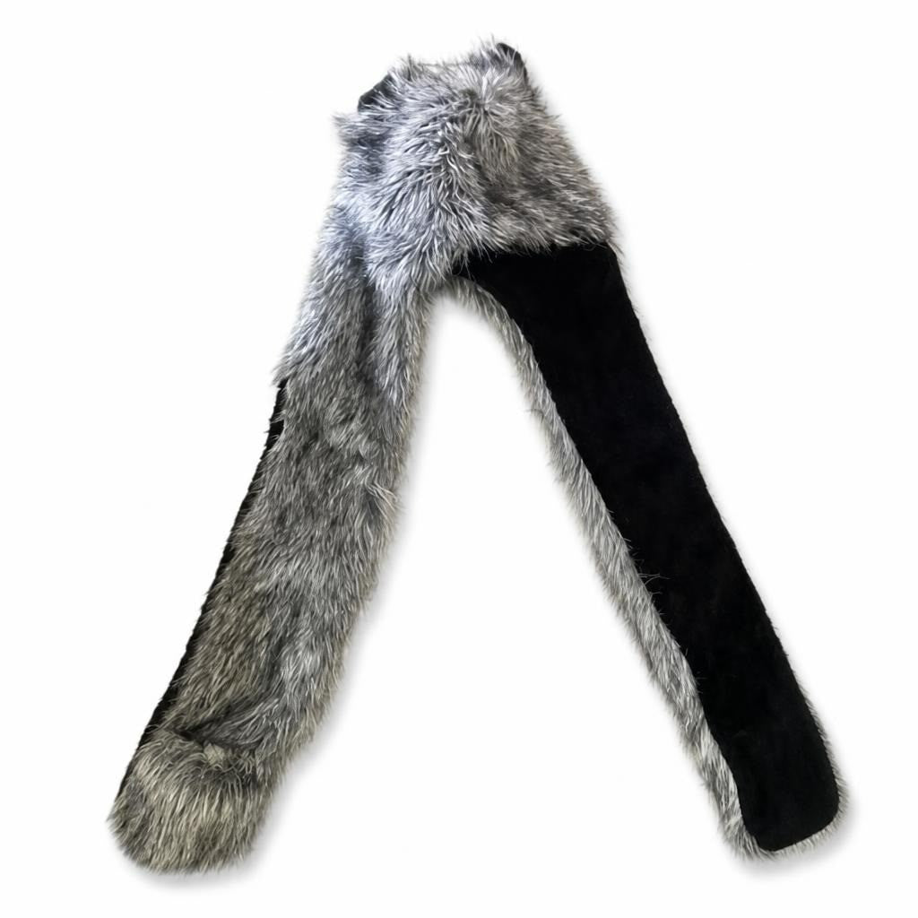 Long Faux Fur Collar/scarf Trim, Grey & Black - pre-loved at Why Go Less, Lebanon