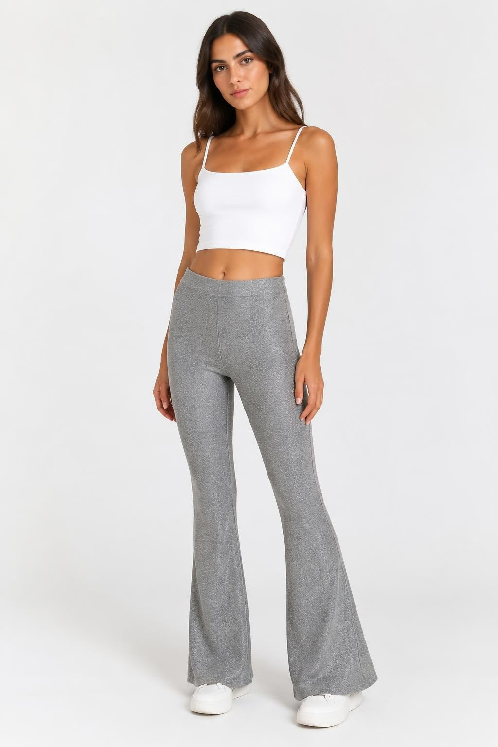 Silver Lurex Flare Leg Trousers, Metallic - pre-loved at Why Go Less, Lebanon