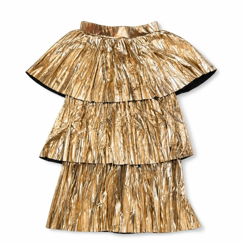 Gold Metallic Tiered Pleated Skirt - pre-loved at Why Go Less, Lebanon