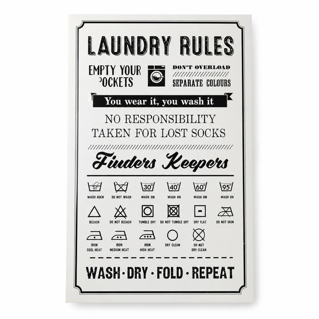 Laundry Rules Decorative Wall Sign, Black & White - pre-loved at Why Go Less, Lebanon