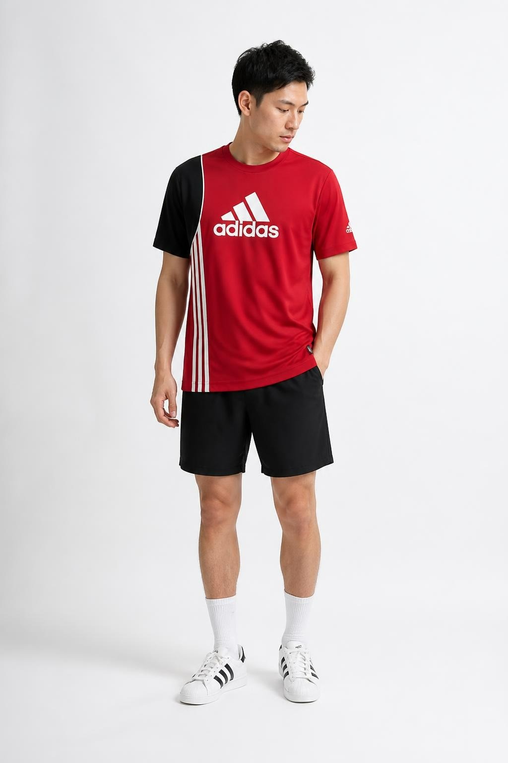Adidas Training Tee Red Black Striped - pre-loved at Why Go Less, Lebanon