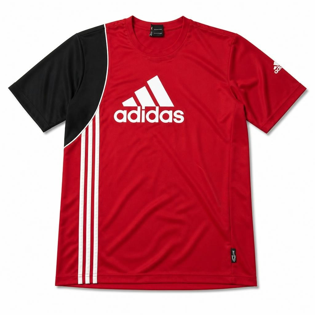 Adidas Training Tee Red Black Striped - pre-loved at Why Go Less, Lebanon