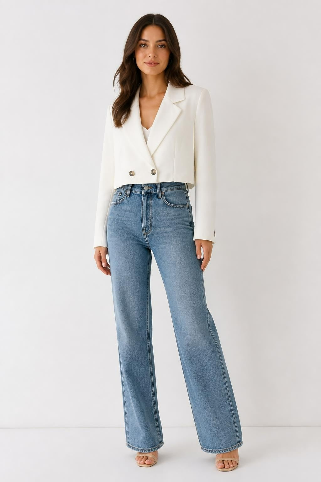 Cropped White Double-breasted Blazer, Size L - new at Why Go Less, Lebanon