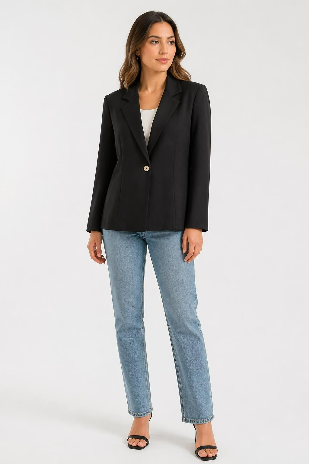 BLACK Colour Dark Grey Single-button Blazer, Size L - new at Why Go Less, Lebanon