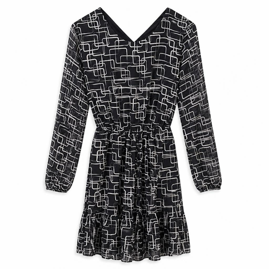Black & White Geometric Print Mini Dress, L/S - new at Why Go Less, Lebanon