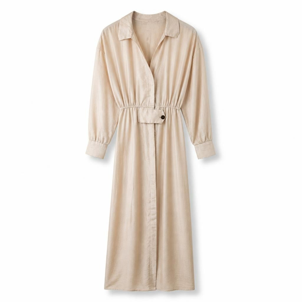 Beige Wrap-style Midi Shirt Dress, New with Tag - new at Why Go Less, Lebanon