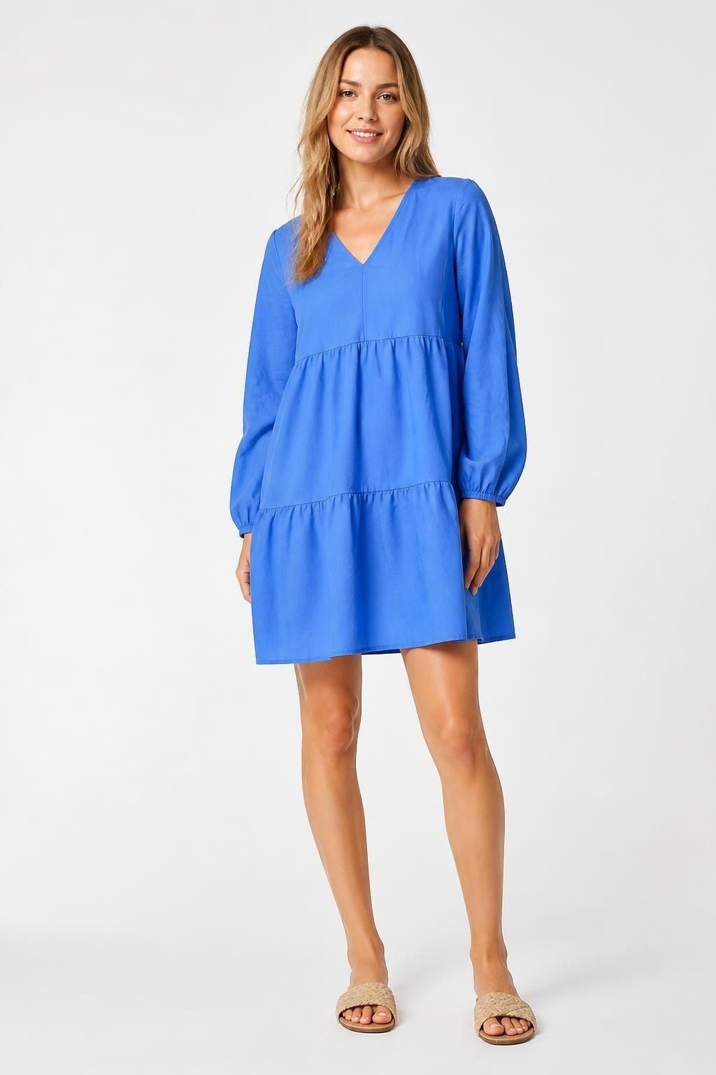 Blue Tiered Ruffle V-neck Mini Dress/top - new at Why Go Less, Lebanon