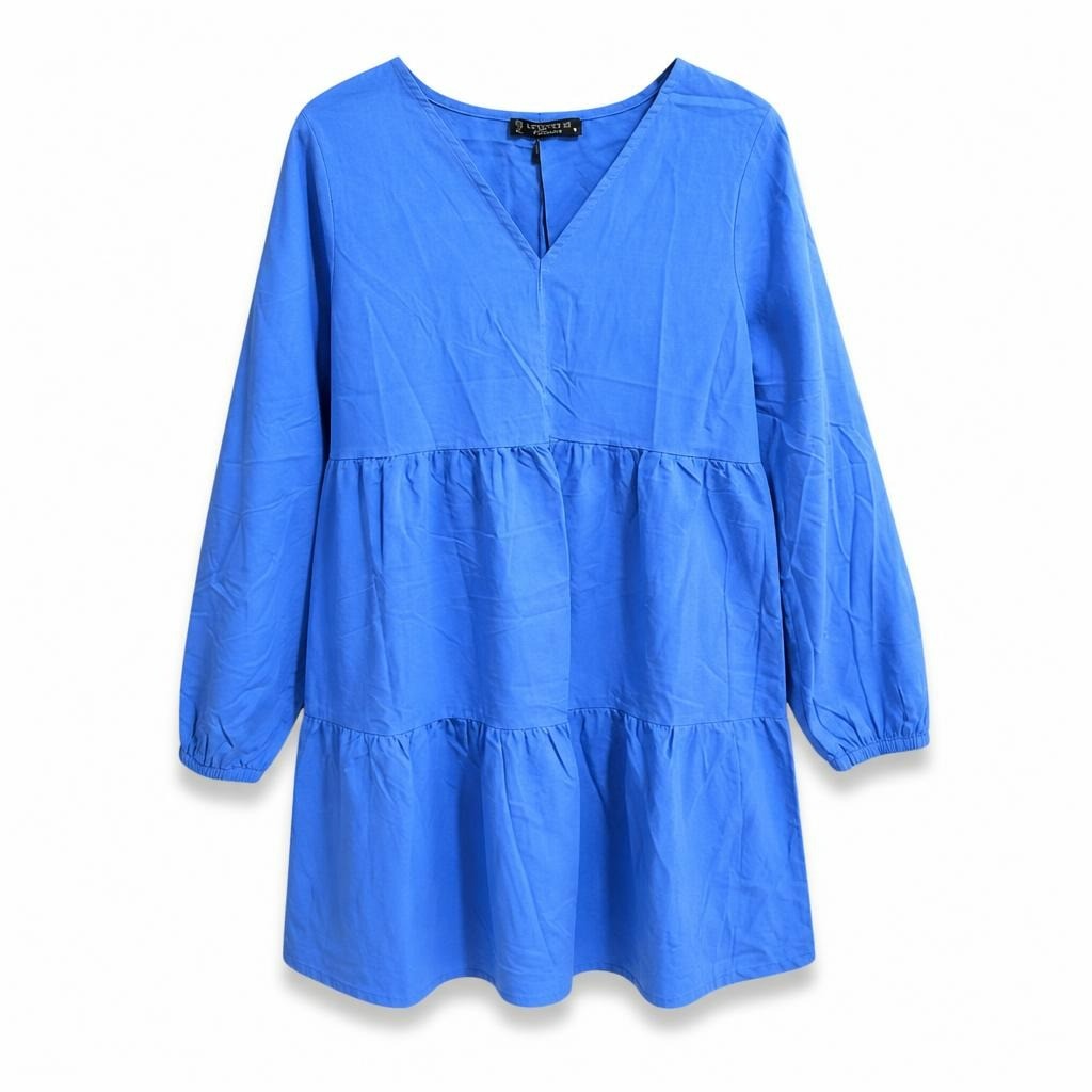 Blue Tiered Ruffle V-neck Mini Dress/top - new at Why Go Less, Lebanon