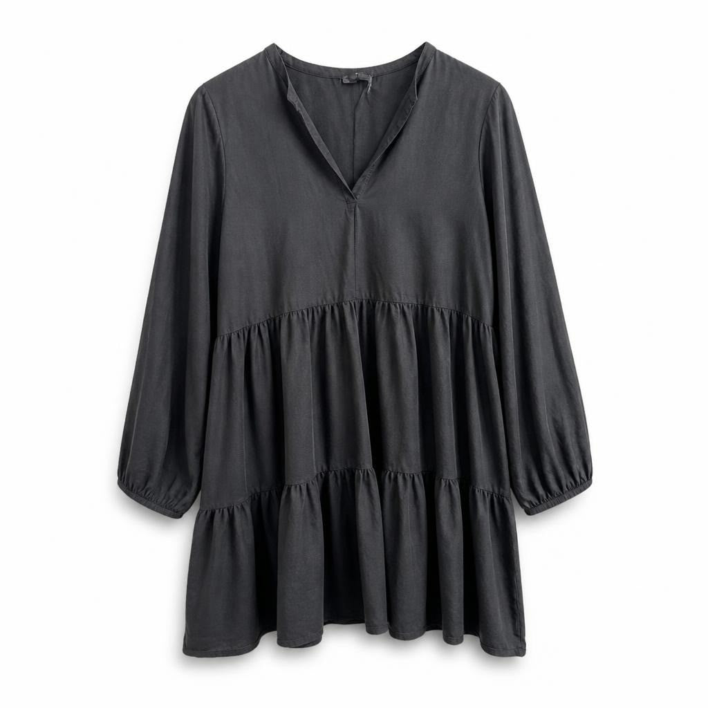 Black Tiered Ruffle V-neck Mini Dress - new at Why Go Less, Lebanon