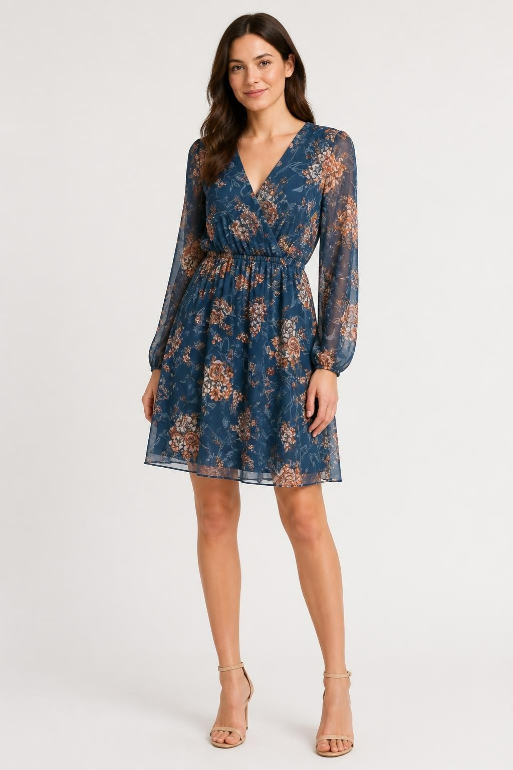 Navy Floral Chiffon Wrap Mini Dress - new at Why Go Less, Lebanon