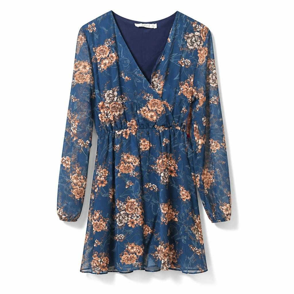 Navy Floral Chiffon Wrap Mini Dress - new at Why Go Less, Lebanon