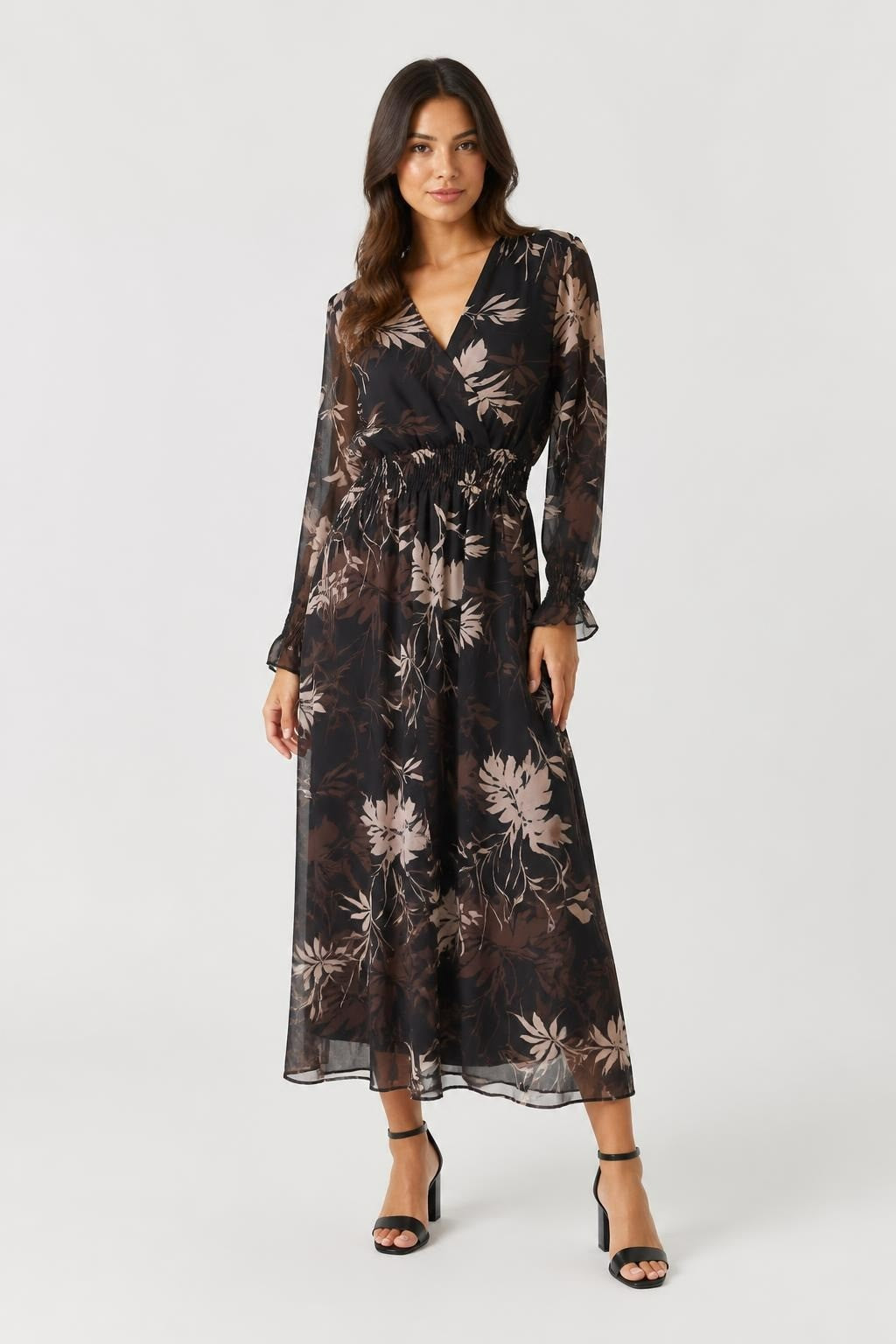 Black Floral Print V-neck Midi Dress - new at Why Go Less, Lebanon