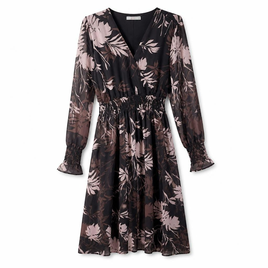 Black Floral Print V-neck Midi Dress - new at Why Go Less, Lebanon