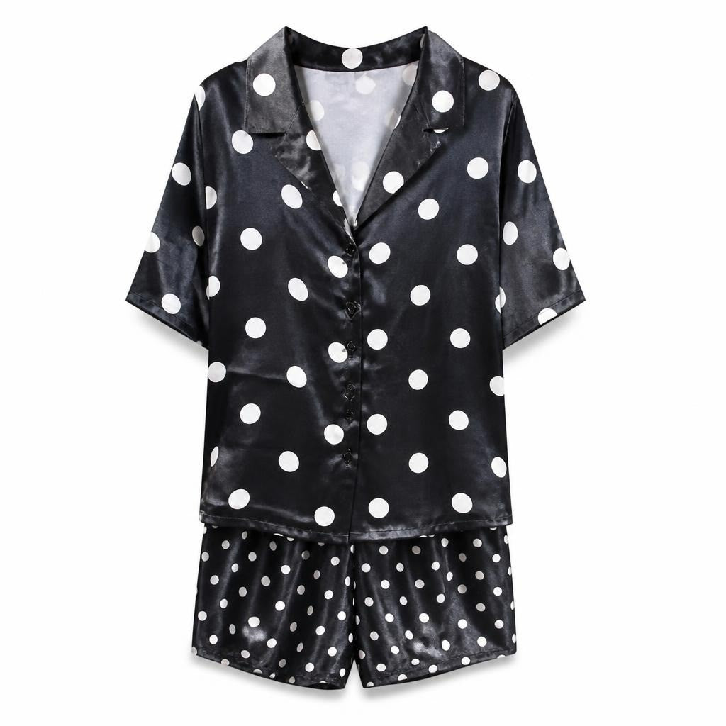 Black & White Polka Dot Satin PJ Set - new at Why Go Less, Lebanon