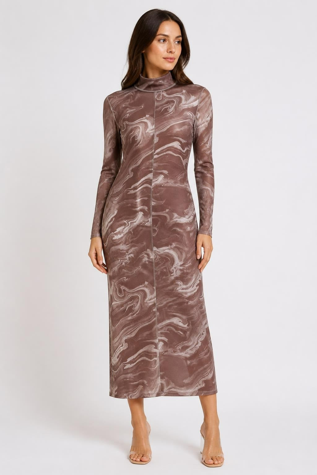 Brown Marble Print Turtleneck Mini Dress - new at Why Go Less, Lebanon