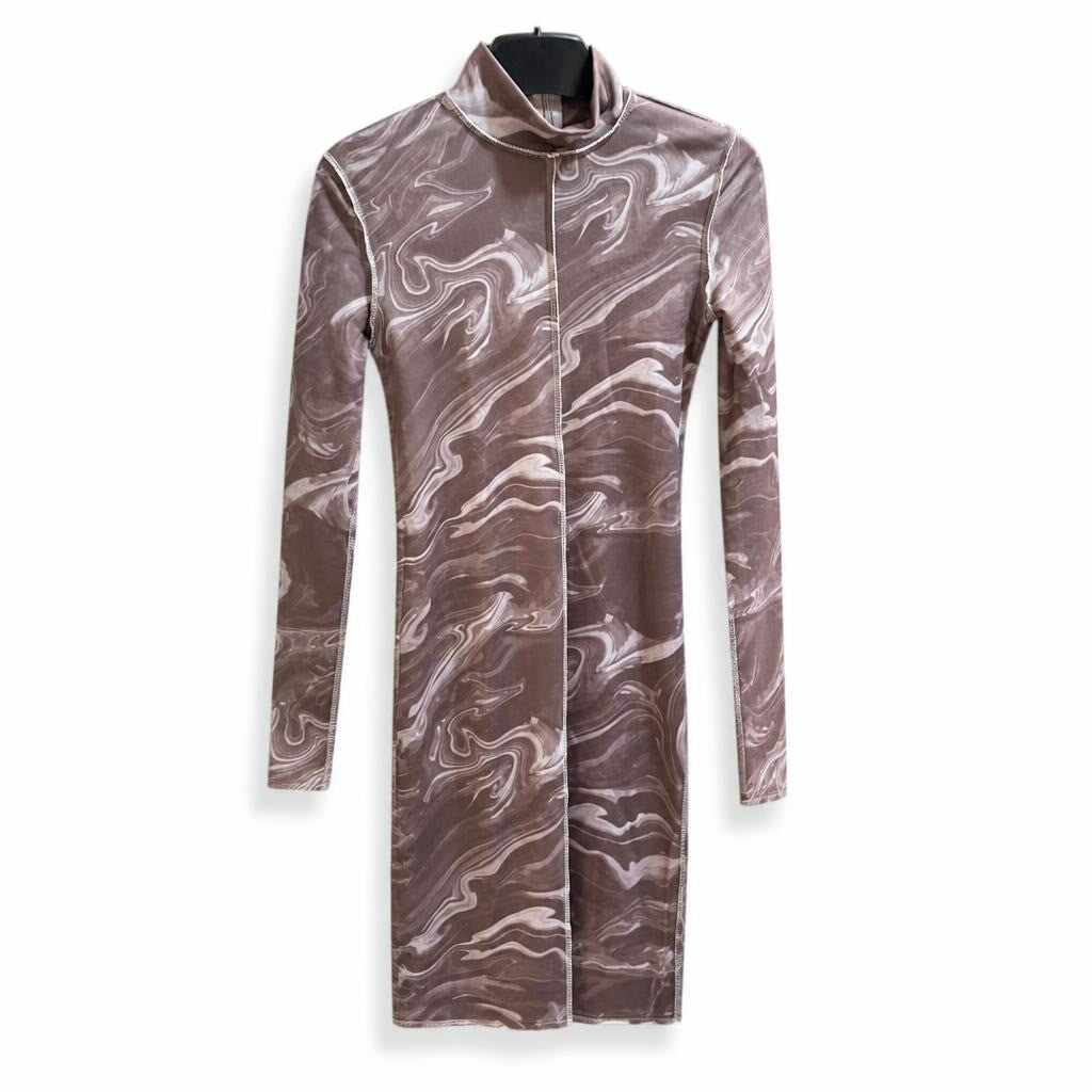 Brown Marble Print Turtleneck Mini Dress - new at Why Go Less, Lebanon
