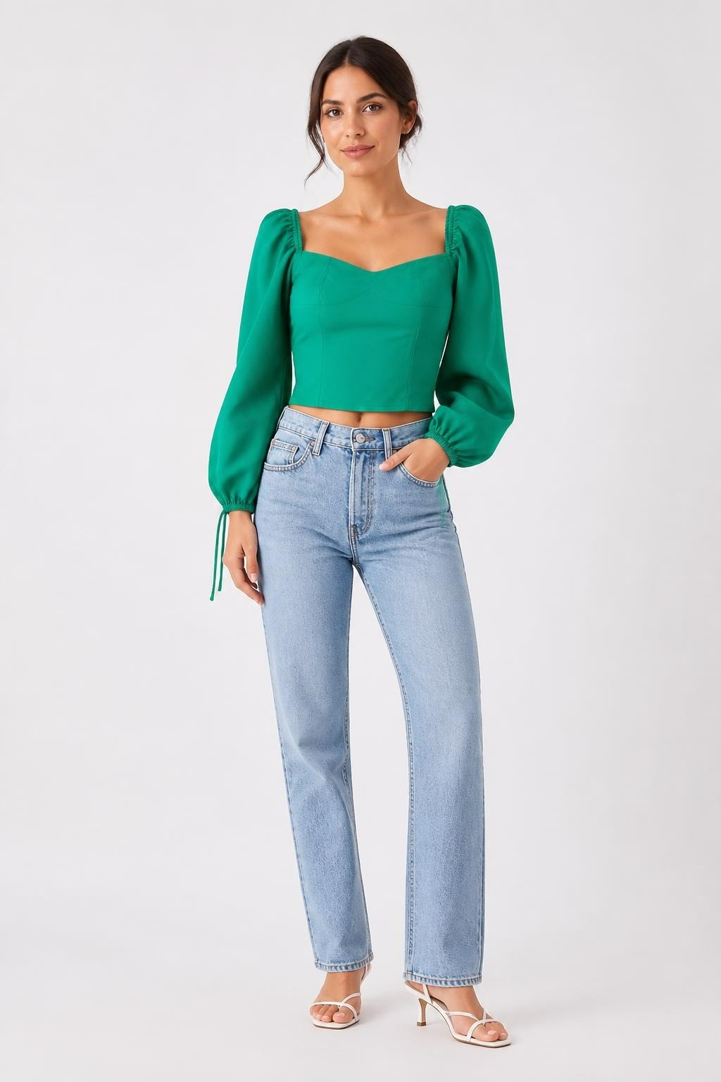 Green Puff Sleeve Corset Crop Top - new at Why Go Less, Lebanon
