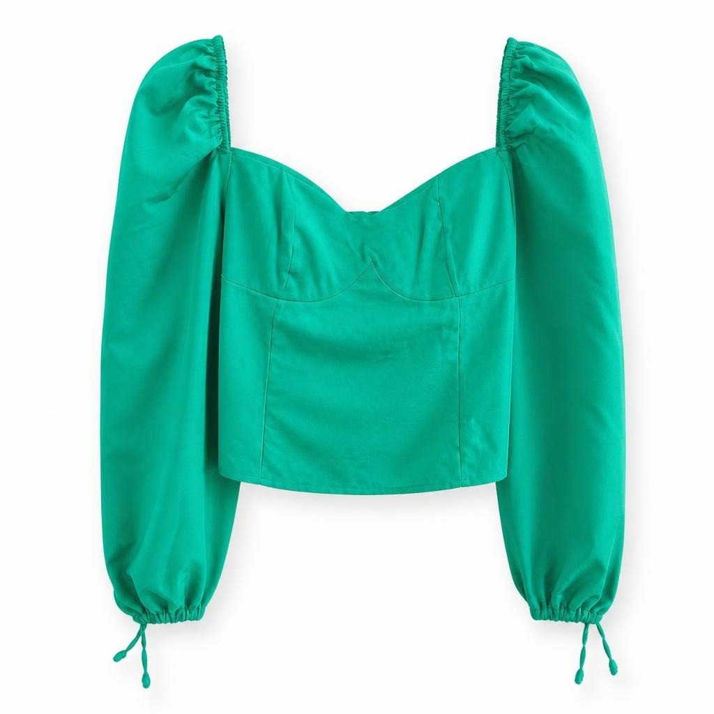 Green Puff Sleeve Corset Crop Top - new at Why Go Less, Lebanon