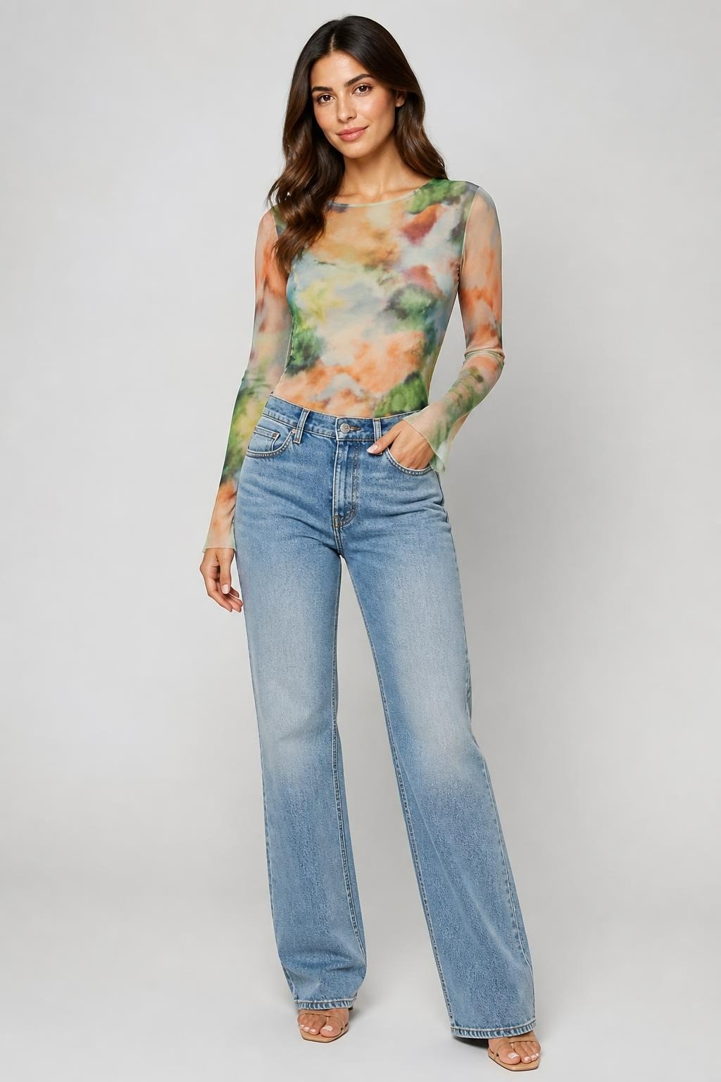 Watercolor Tie-dye Mesh Long-sleeve Top, Multicolor - new at Why Go Less, Lebanon