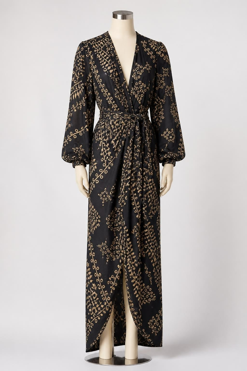 Black & Gold Geometric Print Wrap Maxi Dress - new at Why Go Less, Lebanon