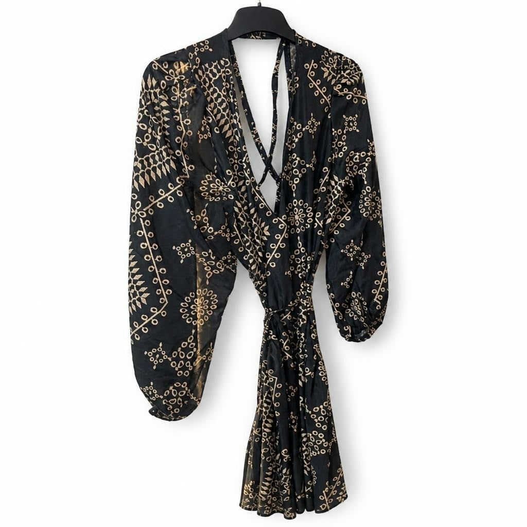 Black & Gold Geometric Print Wrap Maxi Dress - new at Why Go Less, Lebanon