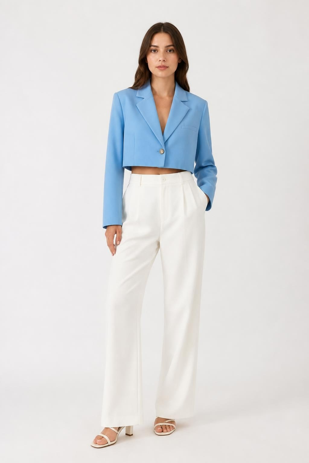 Maestro Woman Baby Blue Cropped Blazer - new at Why Go Less, Lebanon