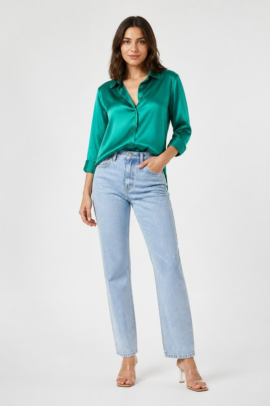 Vog Green Satin Button-up Shirt - new at Why Go Less, Lebanon