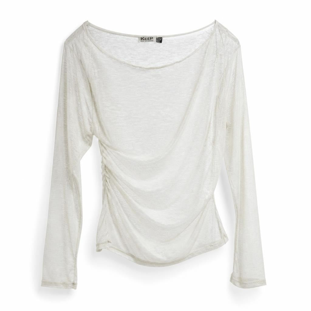 Keep White Sheer Ruched Long Sleeve Top - at Why Go Less, Lebanon