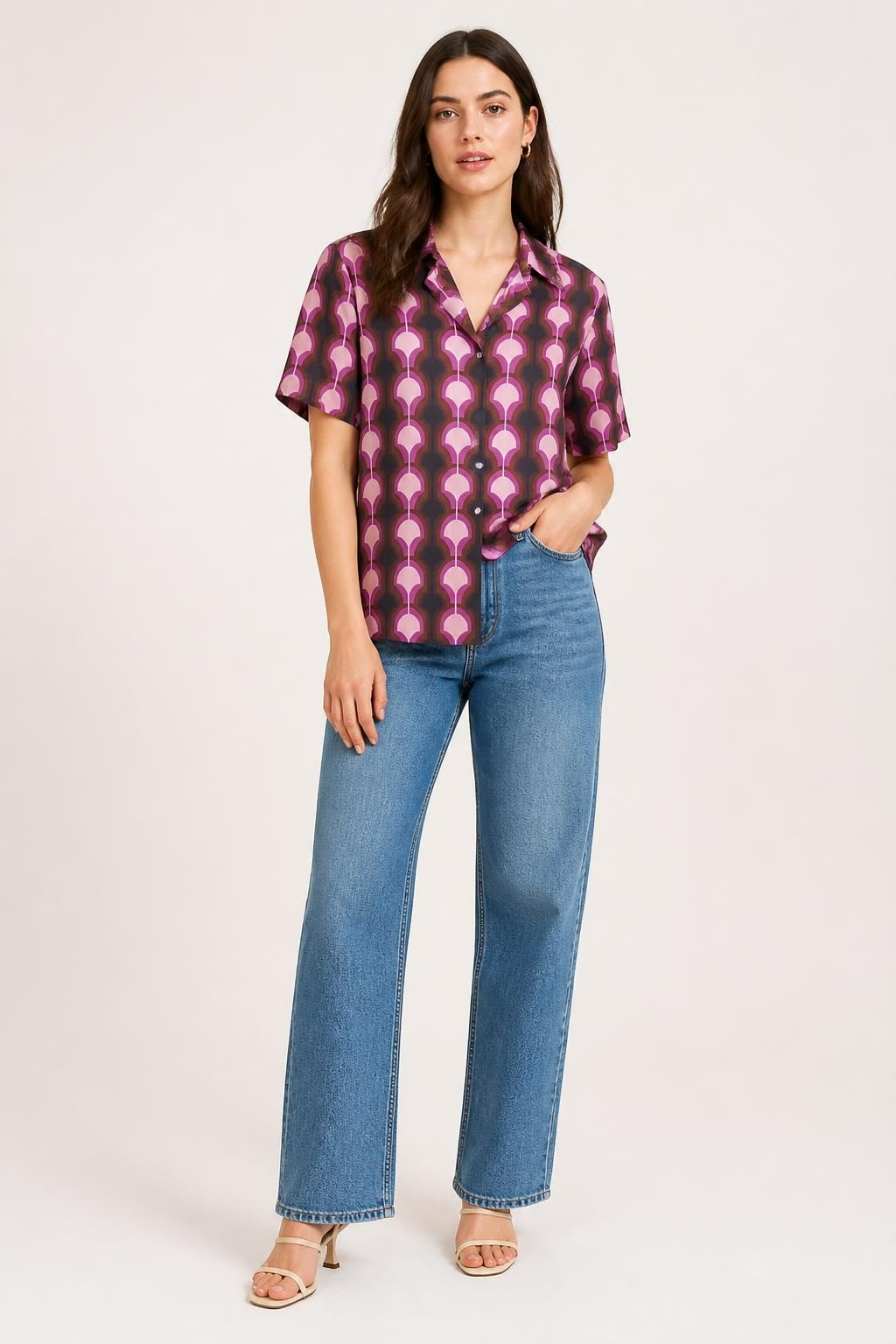 Lora Geometric Print Button-up Blouse - at Why Go Less, Lebanon