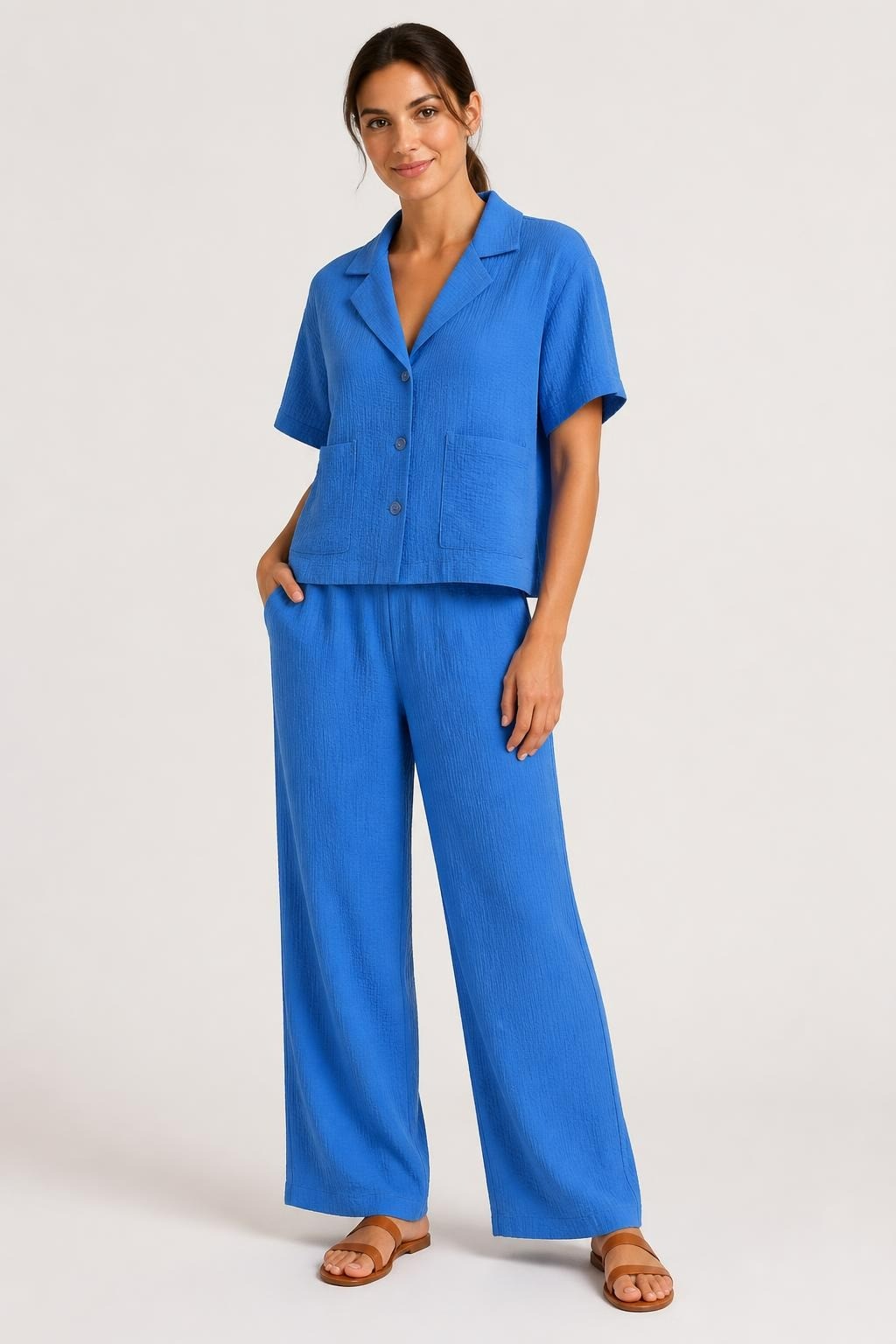 My Bee Blue Textured Button-up Blazer - at Why Go Less, Lebanon