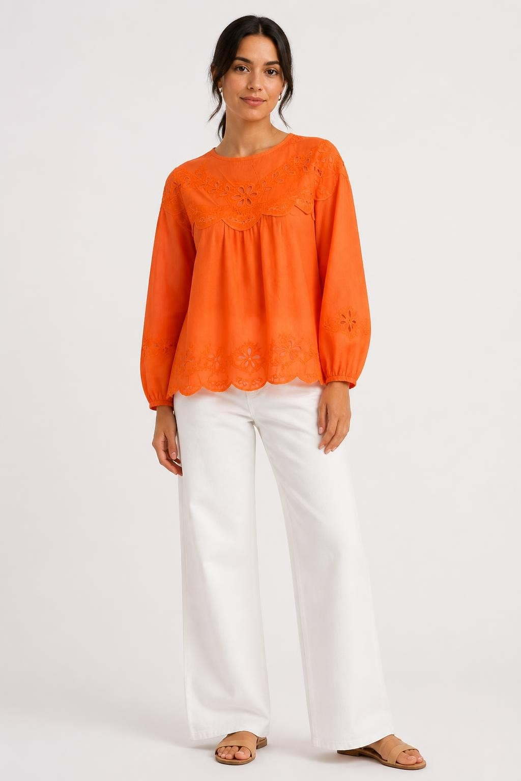Orange Broderie Anglaise Floral Crop Top - at Why Go Less, Lebanon