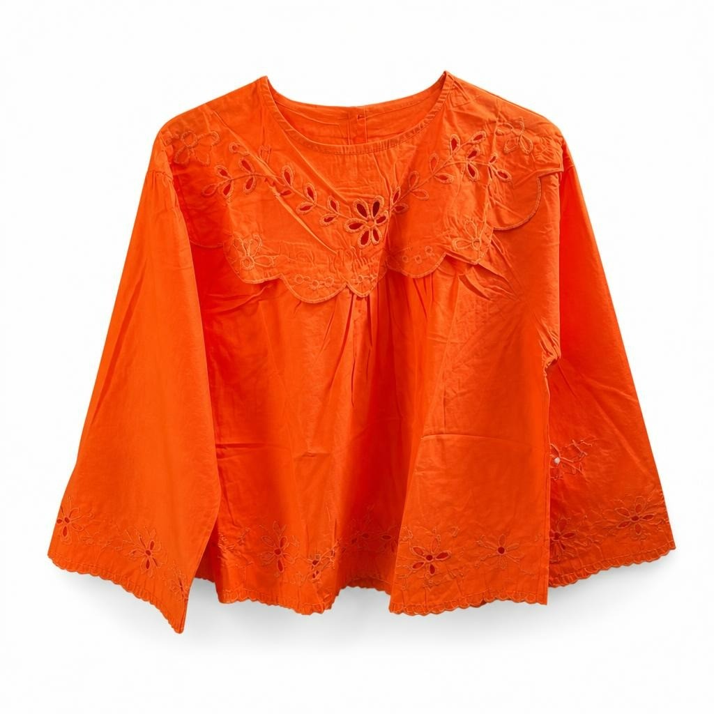 Orange Broderie Anglaise Floral Crop Top - at Why Go Less, Lebanon